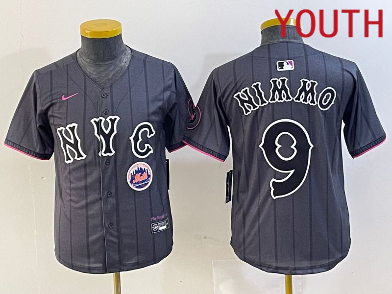 Youth New York Mets #9 Nimmo Black City Edition 2024 Nike MLB Jersey style 4->youth mlb jersey->Youth Jersey